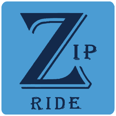 Blue logo with "Zip Ride" text.