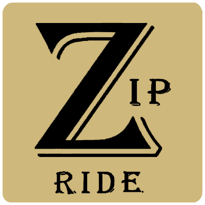 Stylized "Zip Ride" logo on tan background.
