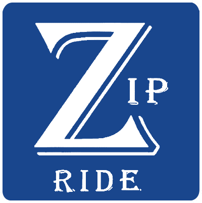 Blue Zip Ride logo with white text.