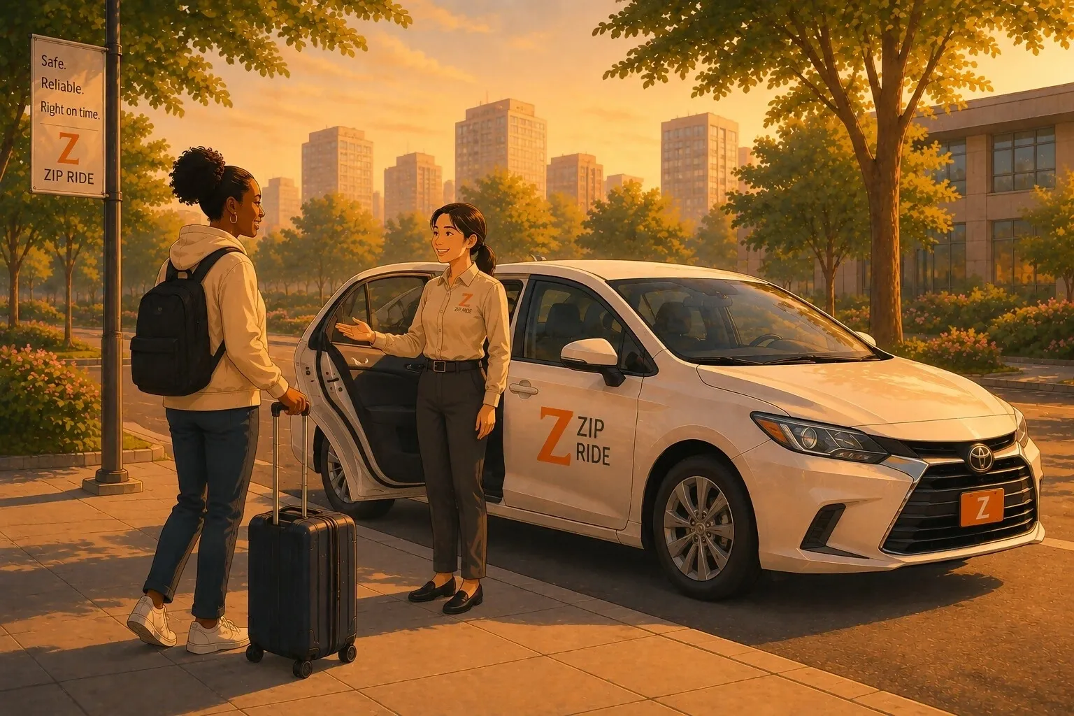 Ride-sharing service with driver and passenger.